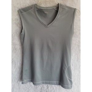 Alo Yoga Coolfit Tank Top Womens Large Gray Vented V-Neck Athletic Zipper Pocket